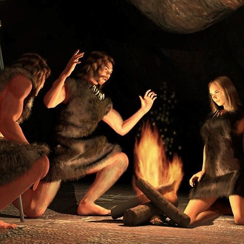 crtež pračovjeka oko vatre